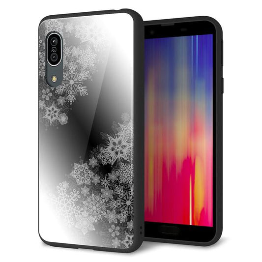 docomo アクオス センス3 SH-02M 強化ガラス&TPUスマホケース ガラプリ【YJ340 モノトーン 雪の結晶 】