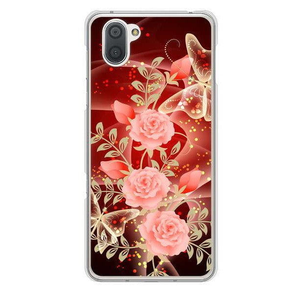 AQUOS R3 SH-04L docomo 高画質仕上げ 背面印刷 ハードケース 【VA824 魅惑の蝶とピンクのバラ】