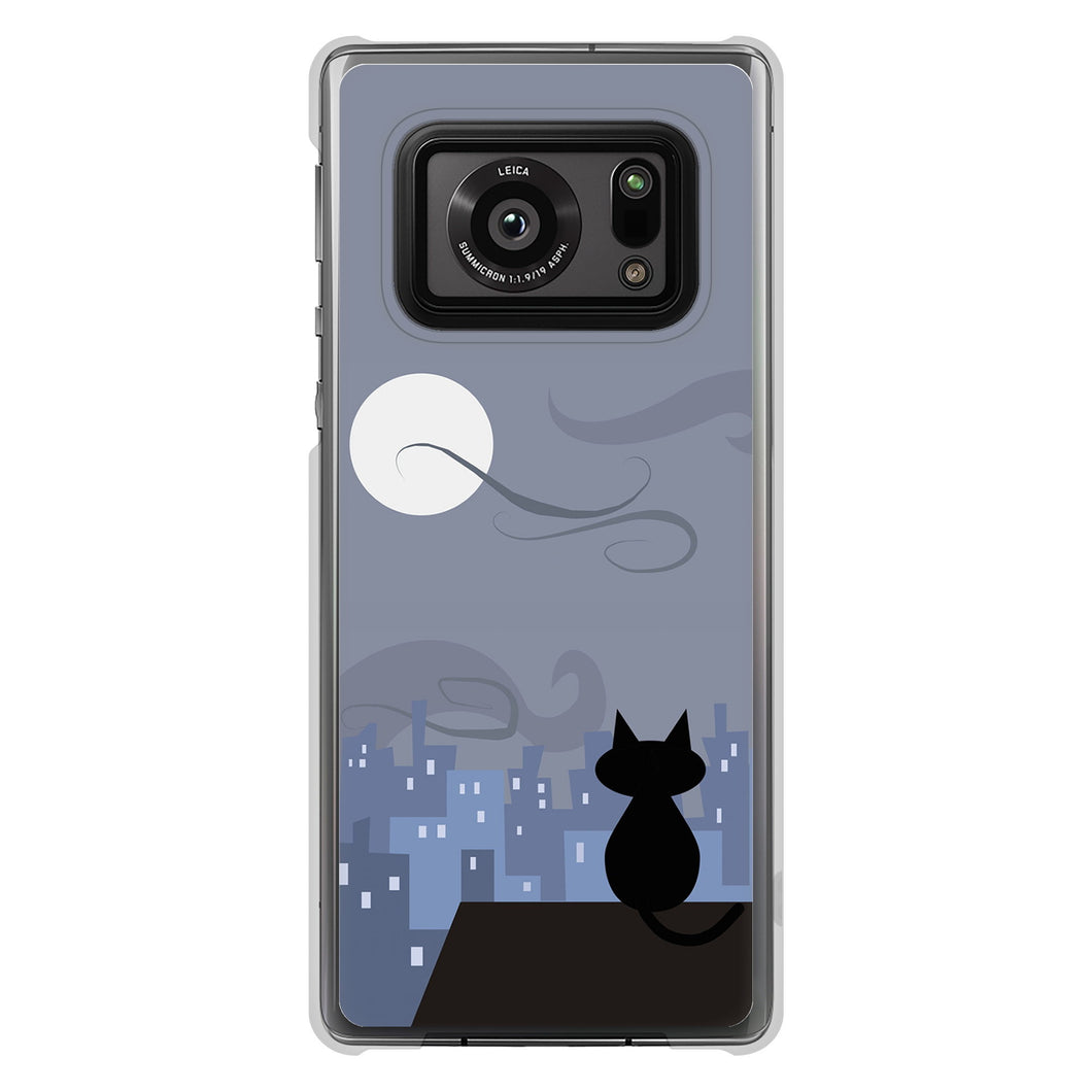 AQUOS R6 SH-51B 高画質仕上げ 背面印刷 ハードケース 夜とネコ