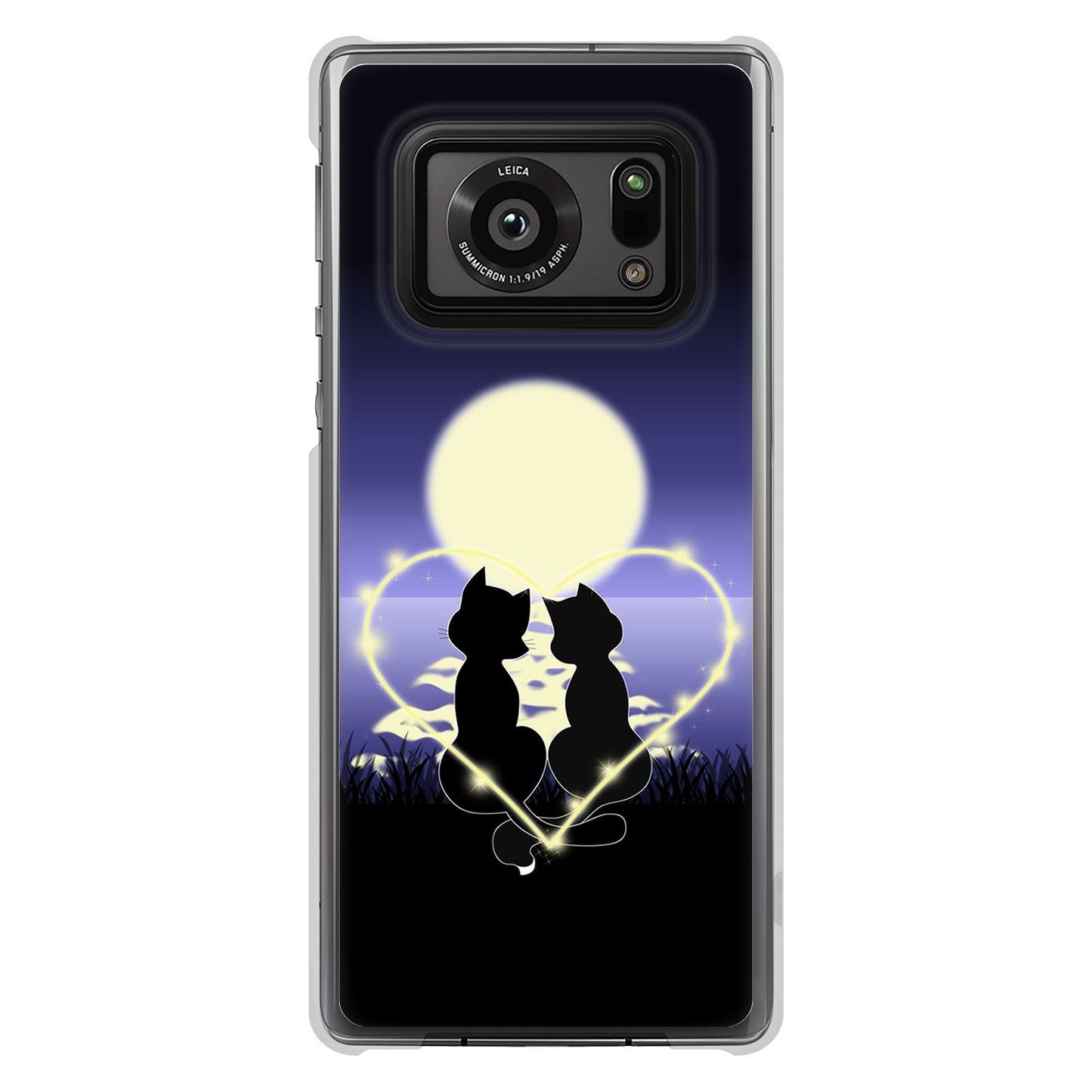 AQUOS R6 SH-51B 高画質仕上げ 背面印刷 ハードケース 夜とネコ