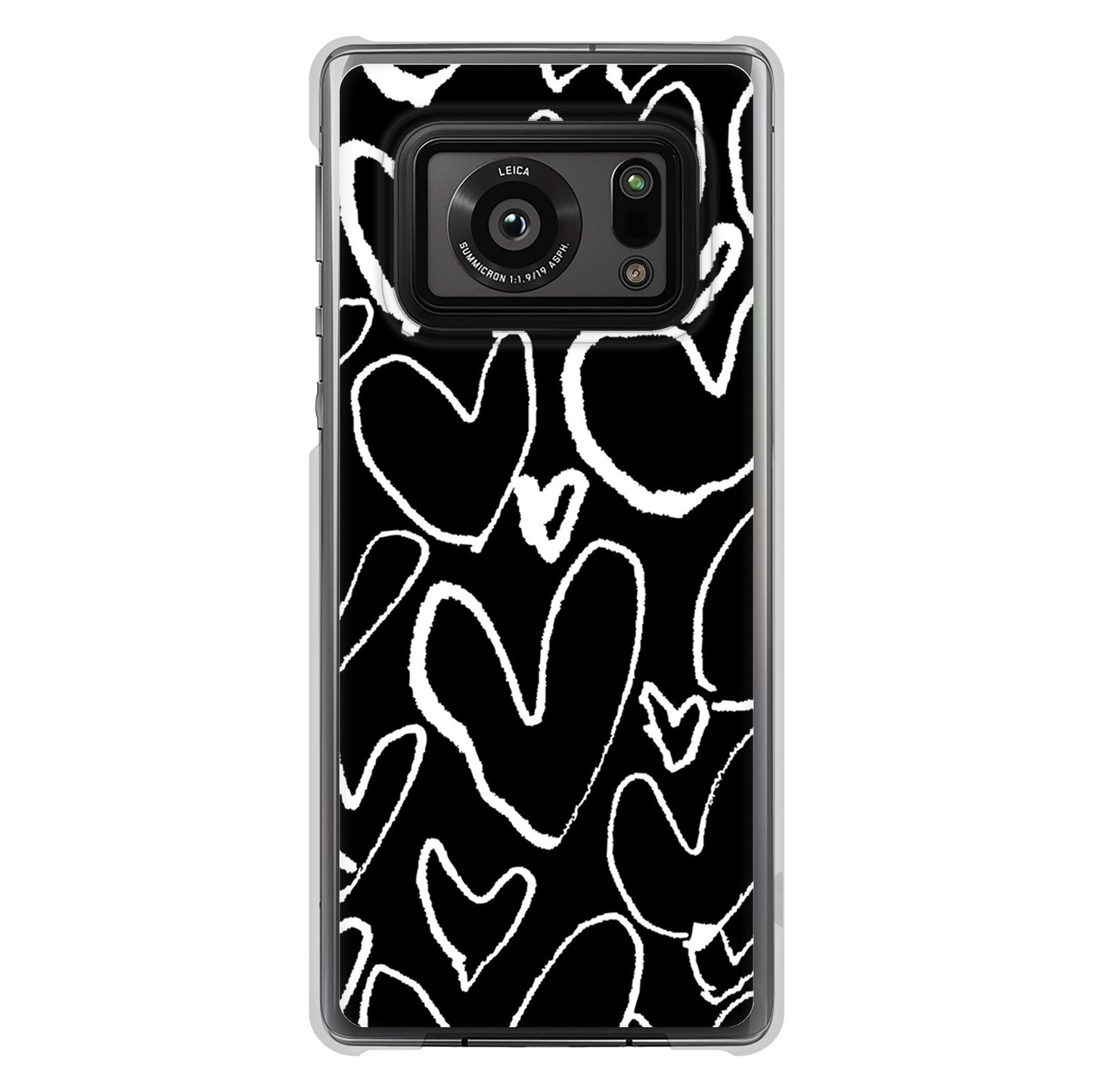 AQUOS R6 SH-51B 高画質仕上げ 背面印刷 ハードケース 【1124 ハート BK&WH】