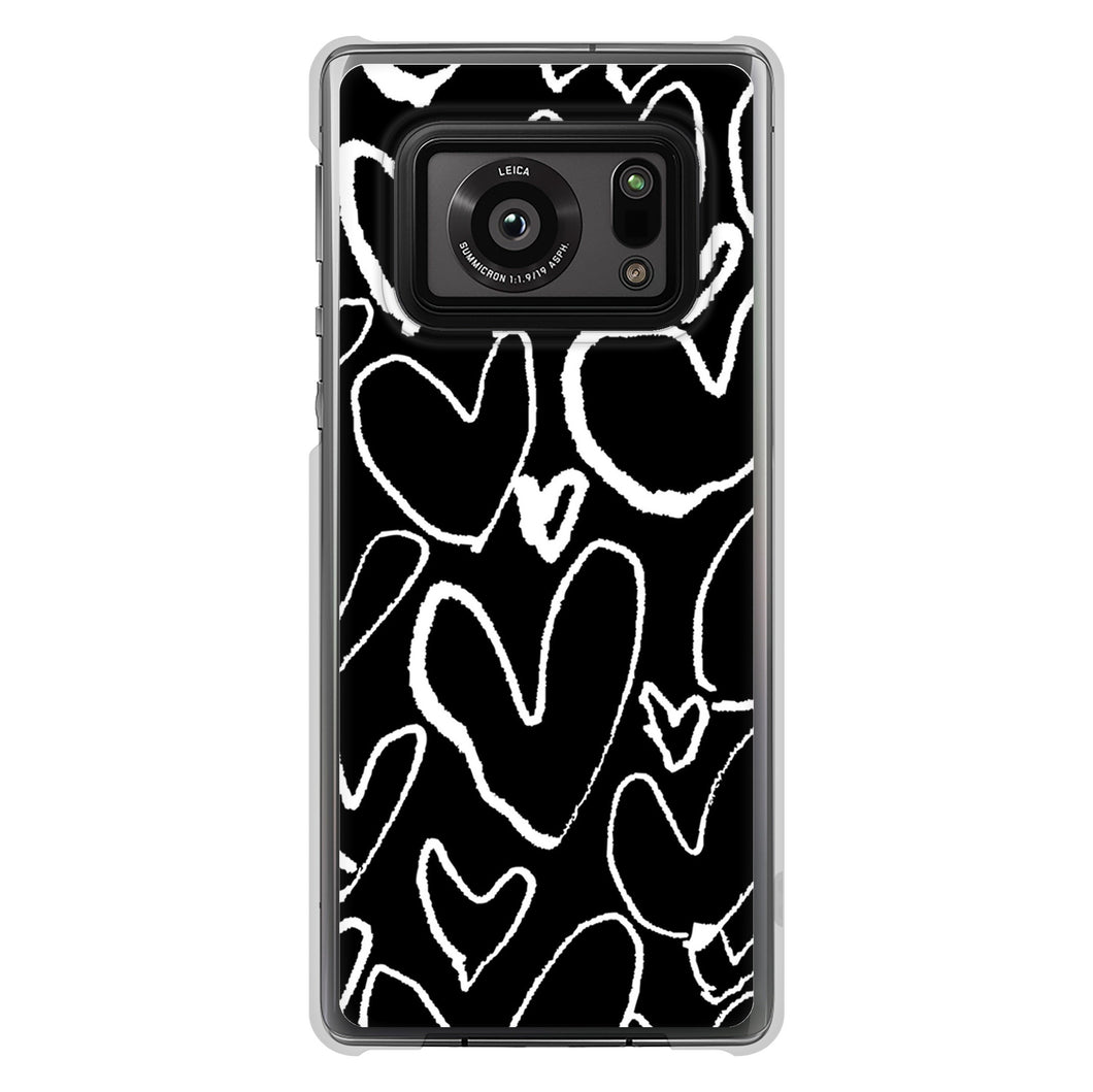 AQUOS R6 SH-51B 高画質仕上げ 背面印刷 ハードケース 【1124 ハート BK&WH】