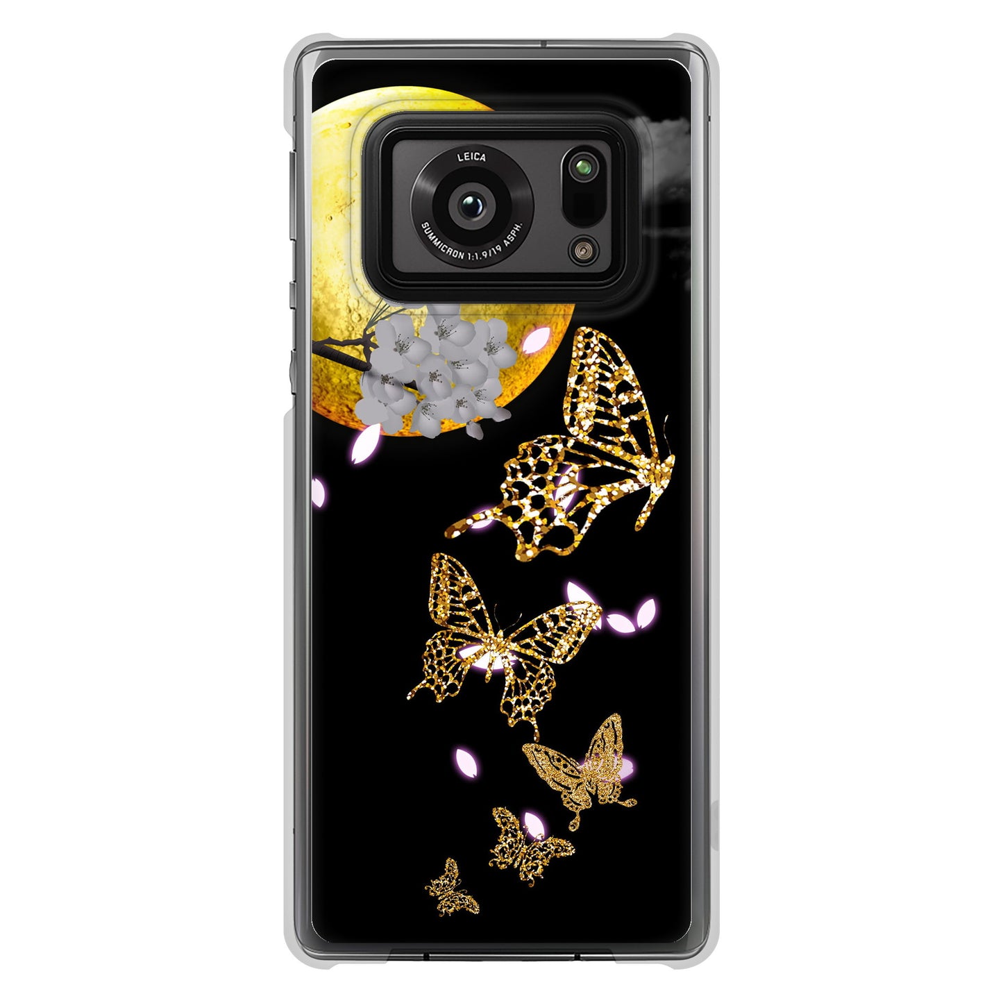 AQUOS R6 SH-51B 高画質仕上げ 背面印刷 ハードケース 【1150 月に昇る蝶】