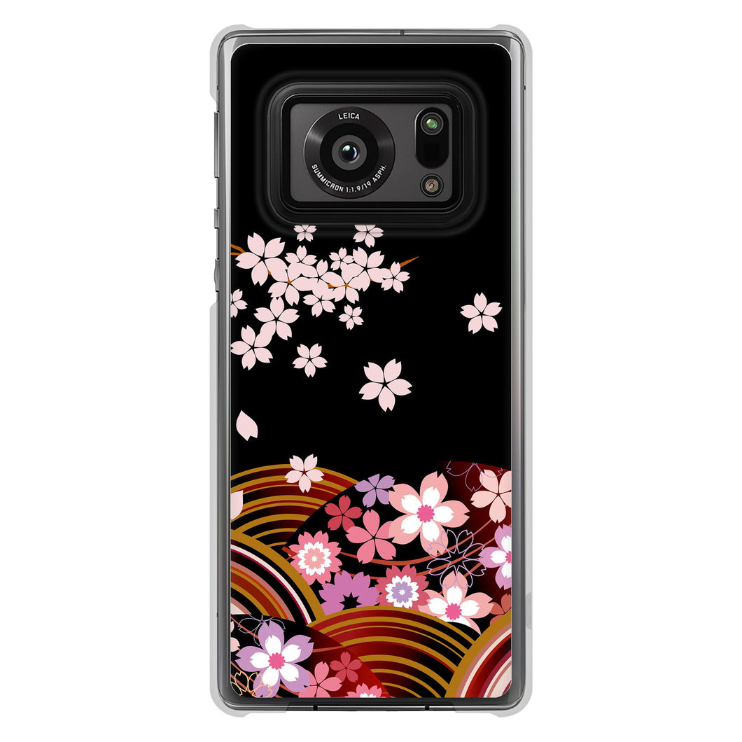 AQUOS R6 SH-51B 高画質仕上げ 背面印刷 ハードケース 【1237 和柄&筆文字・夜桜の宴】