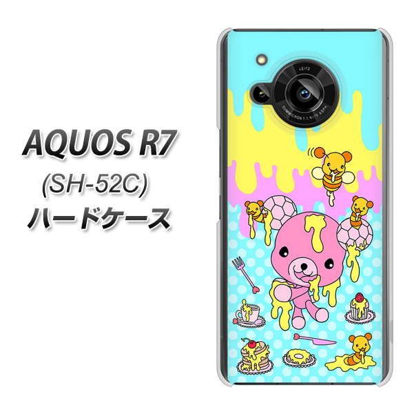 AQUOS R7 SH-52C docomo 高画質仕上げ 背面印刷 ハードケース【AG821 ハニベア(水玉水色)】
