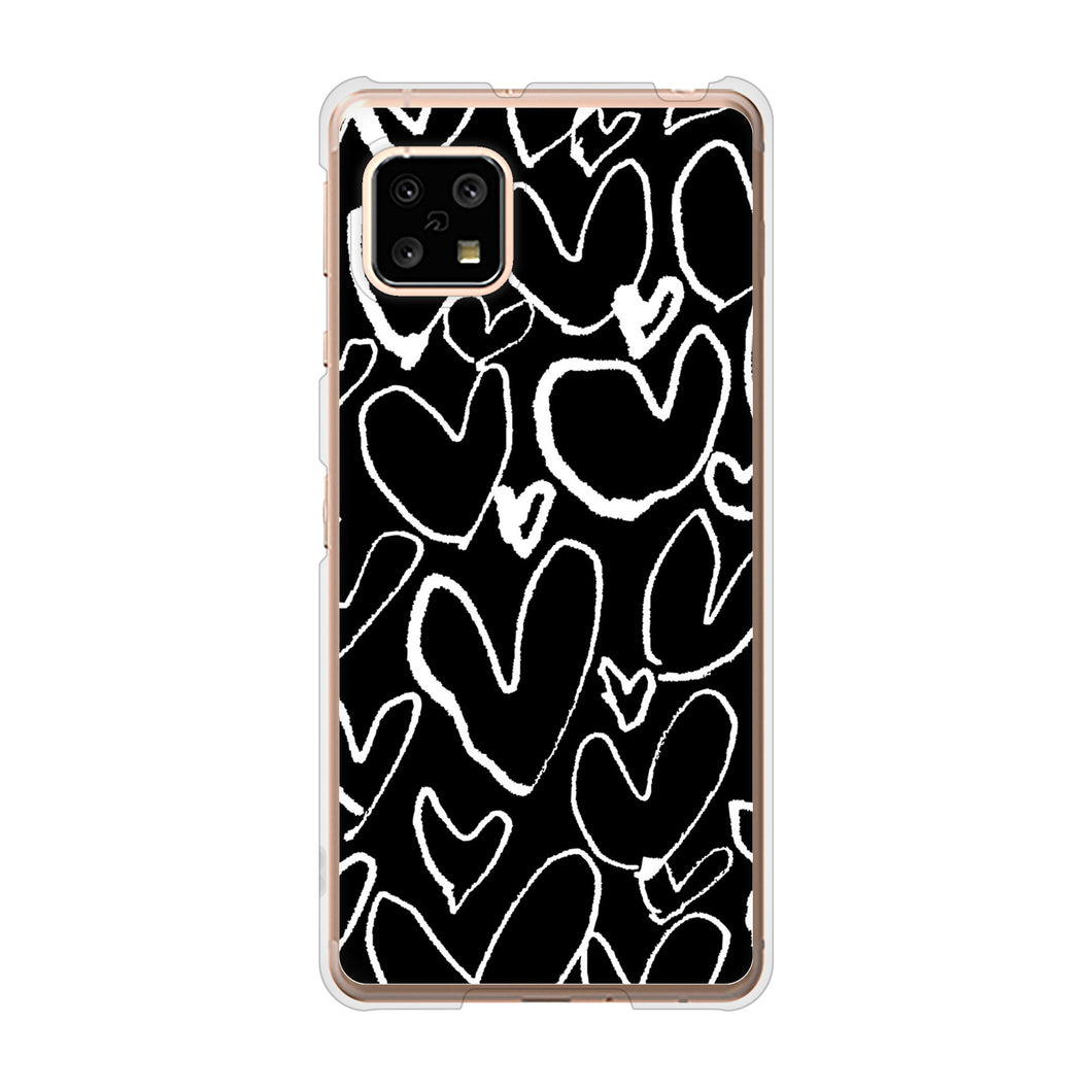 AQUOS sense5G SH-53A docomo 高画質仕上げ 背面印刷 ハードケース 【1124 ハート BK&WH】