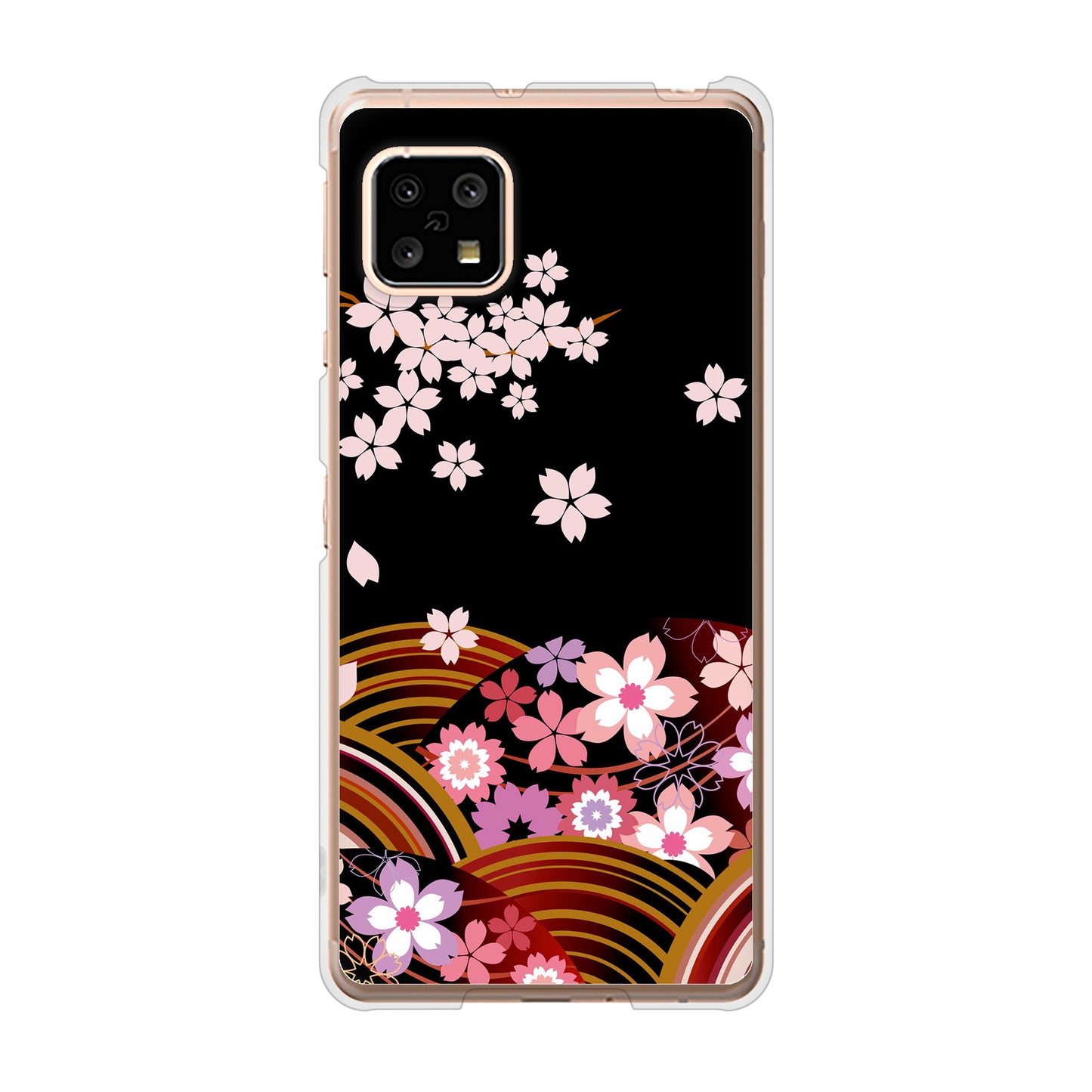 AQUOS sense5G SH-53A docomo 高画質仕上げ 背面印刷 ハードケース 【1237 和柄&筆文字・夜桜の宴】