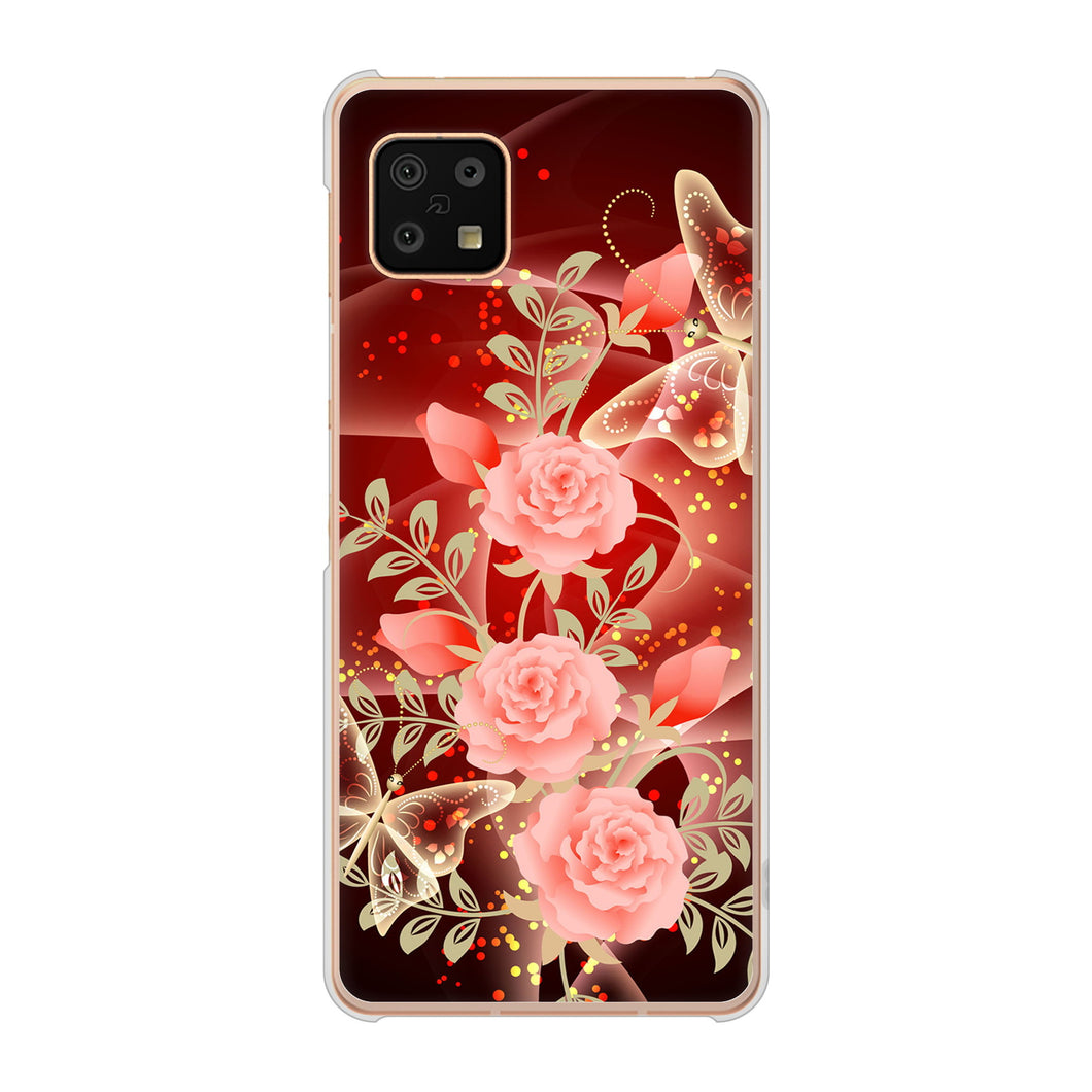 AQUOS sense6 SH-54B docomo 高画質仕上げ 背面印刷 ハードケース 【VA824 魅惑の蝶とピンクのバラ】