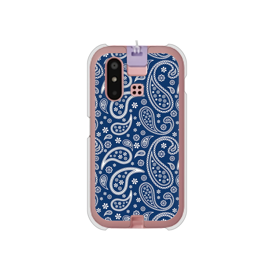 mamorino6 SHF35 au 高画質仕上げ 背面印刷 ハードケース【764 ペイズリーブロンズブルー】