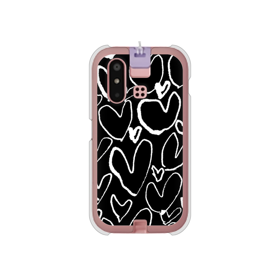 mamorino6 SHF35 au 高画質仕上げ 背面印刷 ハードケース【1124 ハート BK&WH】