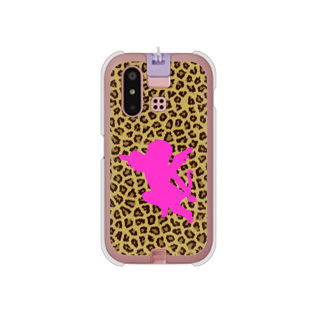 mamorino6 SHF35 au 高画質仕上げ 背面印刷 ハードケース【1245 ヒョウ柄エンジェル】