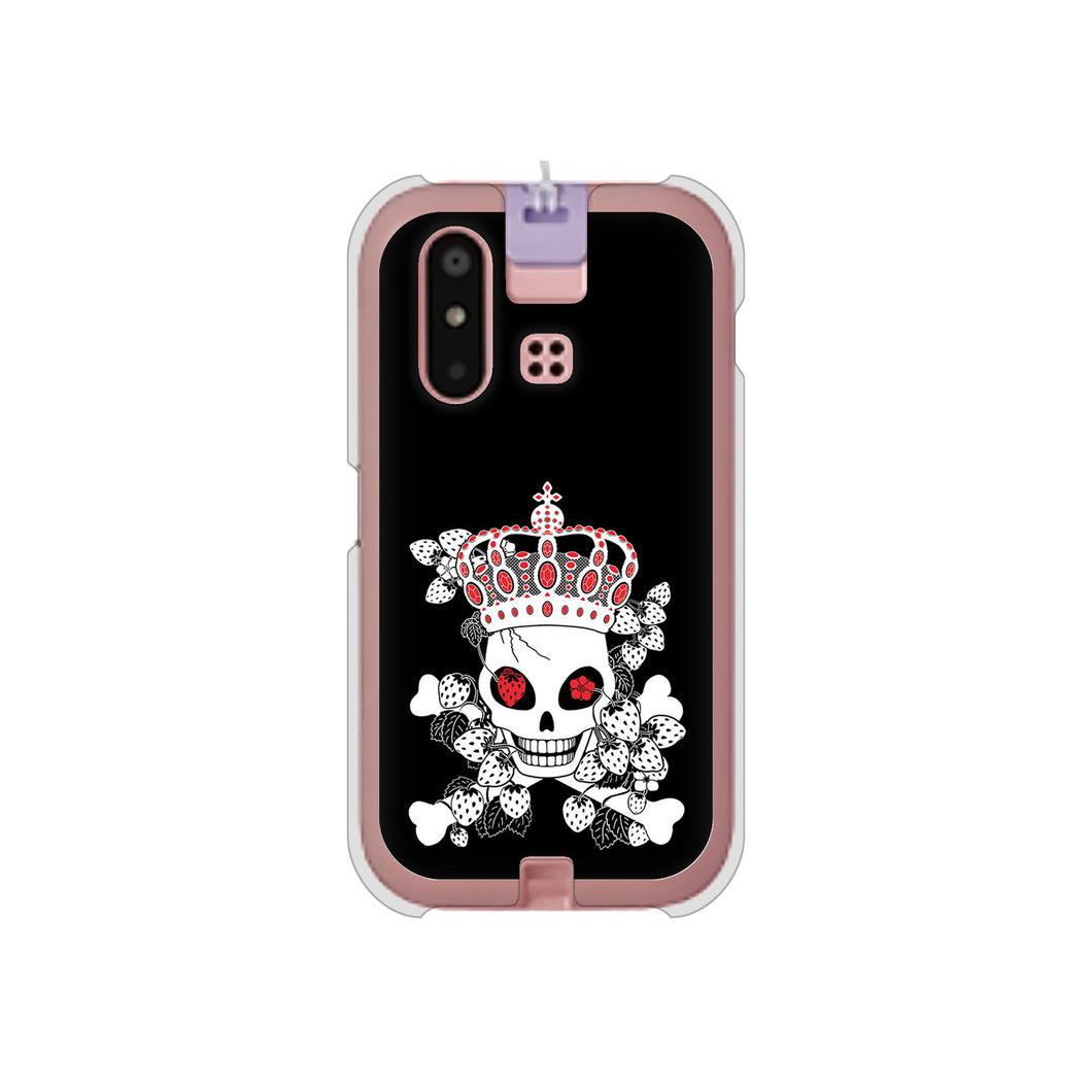 mamorino6 SHF35 au 高画質仕上げ 背面印刷 ハードケース【AG801 苺骸骨王冠(黒)】