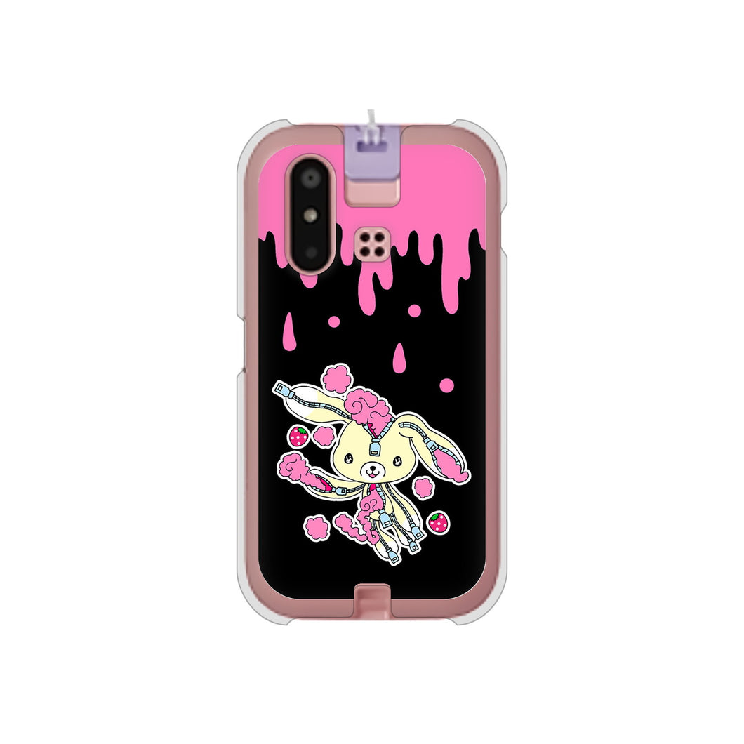 mamorino6 SHF35 au 高画質仕上げ 背面印刷 ハードケース【AG814 ジッパーうさぎのジッピョン(黒×ピンク)】