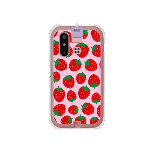 mamorino6 SHF35 au 高画質仕上げ 背面印刷 ハードケース【SC813 小さいイチゴ模様 レッドとピンク】