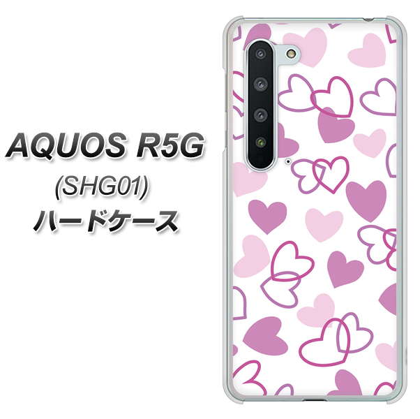 au アクオス R5G SHG01 高画質仕上げ 背面印刷 ハードケース【VA928 ハートがいっぱい パープル】