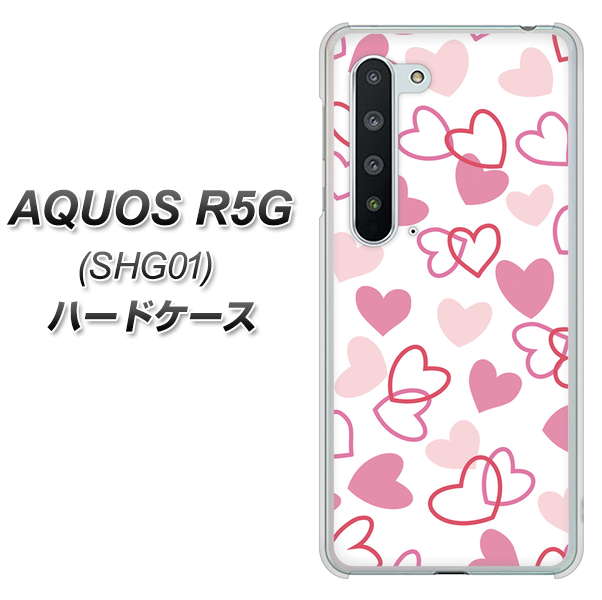 au アクオス R5G SHG01 高画質仕上げ 背面印刷 ハードケース【VA929 ハートがいっぱい ピンク】