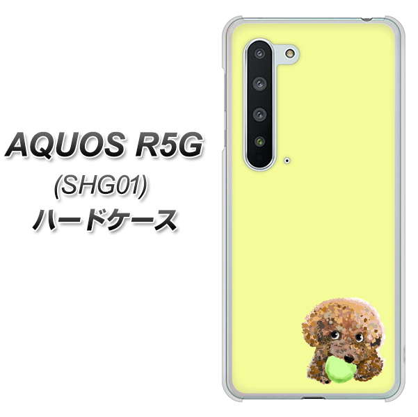 au アクオス R5G SHG01 高画質仕上げ 背面印刷 ハードケース【YJ056 トイプードル&ボール(イエロー)】