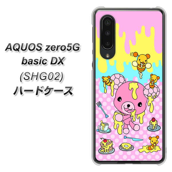 au アクオスゼロ5G basic DX SHG02 高画質仕上げ 背面印刷 ハードケース【AG822 ハニベア(水玉ピンク)】