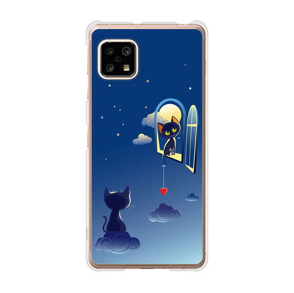 AQUOS sense5G SHG03 au 高画質仕上げ 背面印刷 ハードケース 夜とネコ