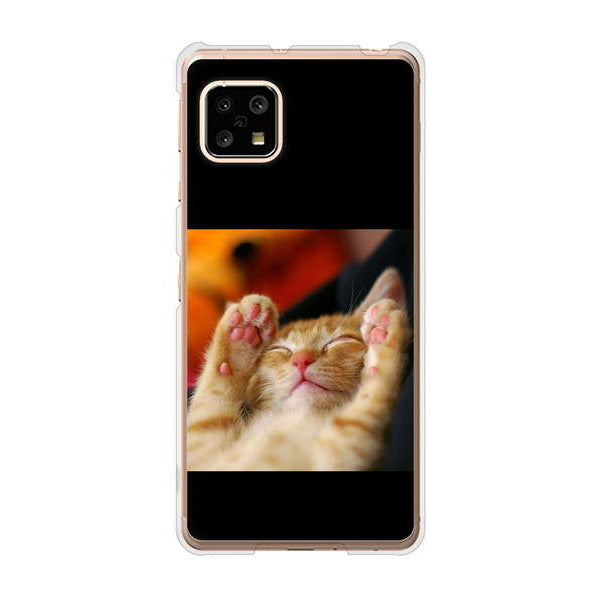 AQUOS sense5G SHG03 au 高画質仕上げ 背面印刷 ハードケース 【VA804 爆睡するネコ】