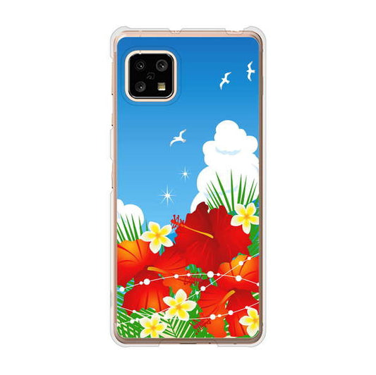 AQUOS sense5G SHG03 au 高画質仕上げ 背面印刷 ハードケース 【VA821 ハイビスカスと青空】