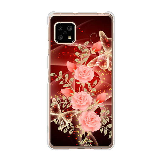 AQUOS sense5G SHG03 au 高画質仕上げ 背面印刷 ハードケース 【VA824 魅惑の蝶とピンクのバラ】