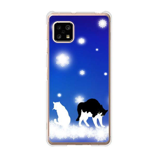 AQUOS sense5G SHG03 au 高画質仕上げ 背面印刷 ハードケース 【YJ335 雪の結晶 はちわれ】