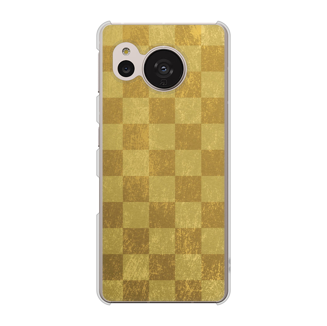 AQUOS sense7 SHG10 au 高画質仕上げ 背面印刷 ハードケース【619 市松模様—金(骨董風に傷んだイメージ)】