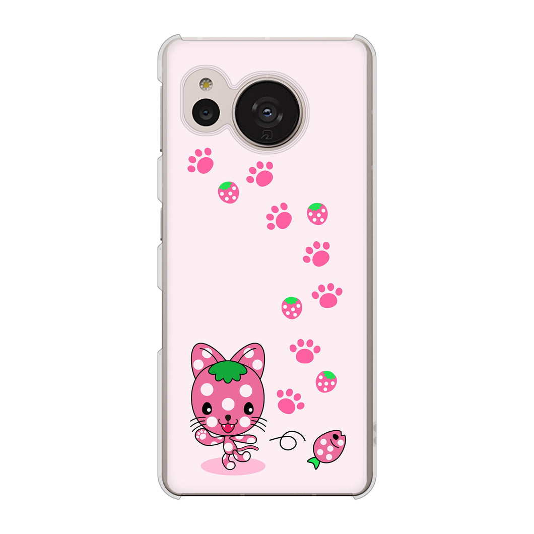 AQUOS sense7 SHG10 au 高画質仕上げ 背面印刷 ハードケース【AG819 イチゴ猫のにゃんベリー(ピンク)】