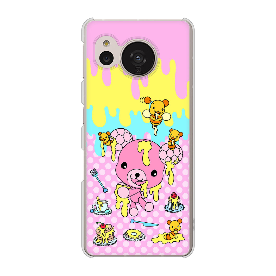 AQUOS sense7 SHG10 au 高画質仕上げ 背面印刷 ハードケース【AG822 ハニベア(水玉ピンク)】