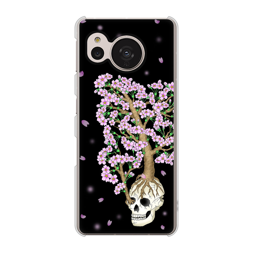 AQUOS sense7 SHG10 au 高画質仕上げ 背面印刷 ハードケース【AG829 骸骨桜(黒)】