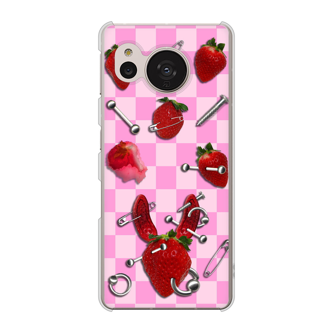 AQUOS sense7 SHG10 au 高画質仕上げ 背面印刷 ハードケース【AG832 苺パンク(ピンク)】