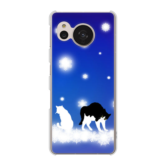 AQUOS sense7 SHG10 au 高画質仕上げ 背面印刷 ハードケース【YJ335 雪の結晶 はちわれ】
