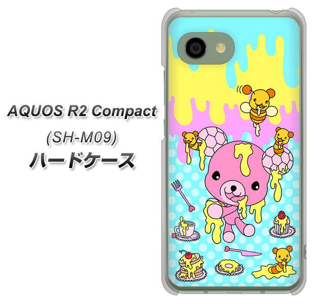 アクオス R2 コンパクト SH-M09 高画質仕上げ 背面印刷 ハードケース【AG821 ハニベア(水玉水色)】
