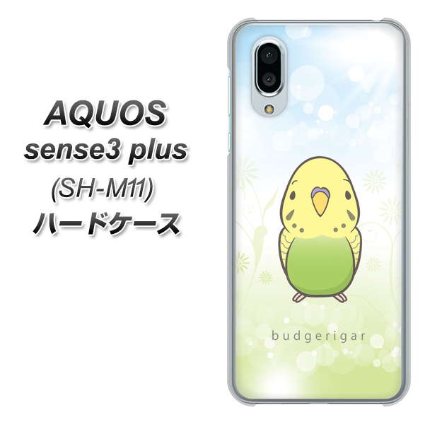 simフリー アクオスセンス3 プラス SH-M11 高画質仕上げ 背面印刷 ハードケース【SC838 セキセイインコ グリーン】