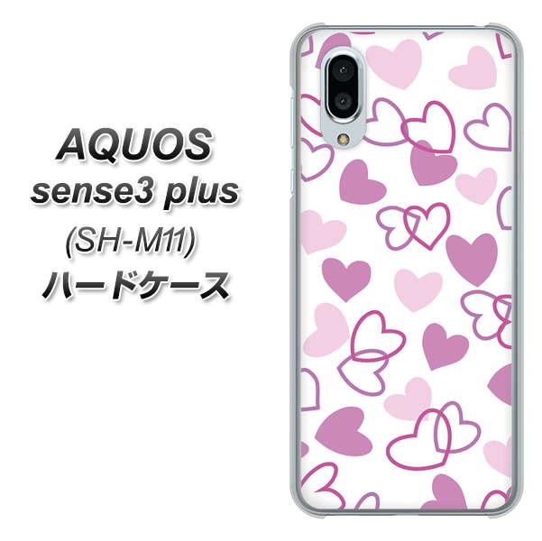 simフリー アクオスセンス3 プラス SH-M11 高画質仕上げ 背面印刷 ハードケース【VA928 ハートがいっぱい パープル】