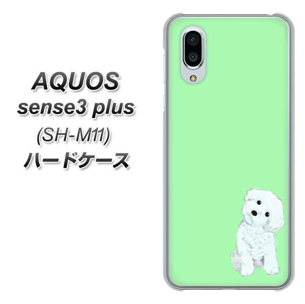 simフリー アクオスセンス3 プラス SH-M11 高画質仕上げ 背面印刷 ハードケース【YJ071 トイプードルホワイト(グリーン)】