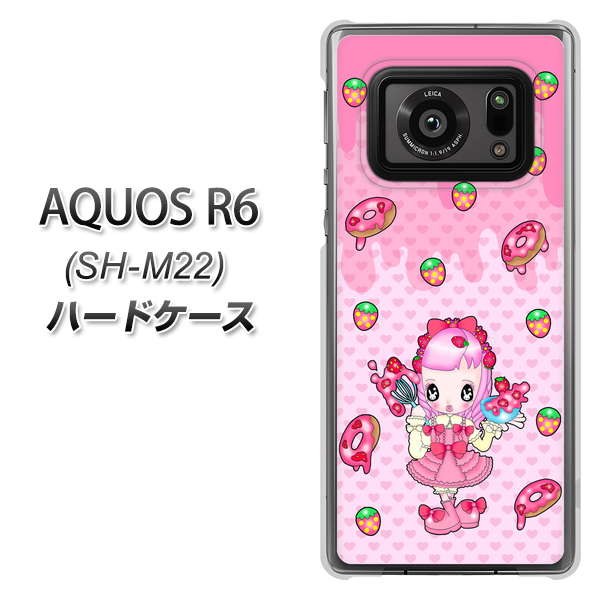 SIMフリー アクオスR6 SH-M22 高画質仕上げ 背面印刷 ハードケース【AG816 ストロベリードーナツ(水玉ピンク)】