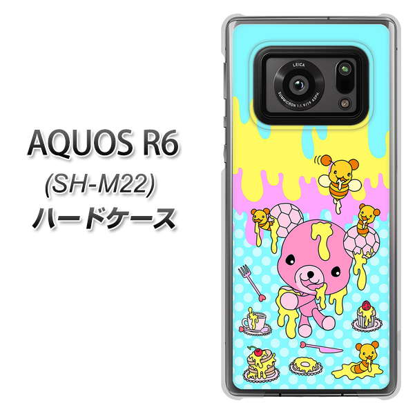 SIMフリー アクオスR6 SH-M22 高画質仕上げ 背面印刷 ハードケース【AG821 ハニベア(水玉水色)】