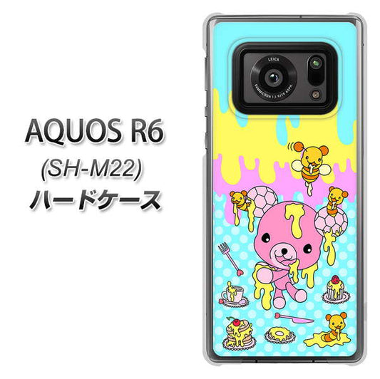 SIMフリー アクオスR6 SH-M22 高画質仕上げ 背面印刷 ハードケース【AG821 ハニベア(水玉水色)】