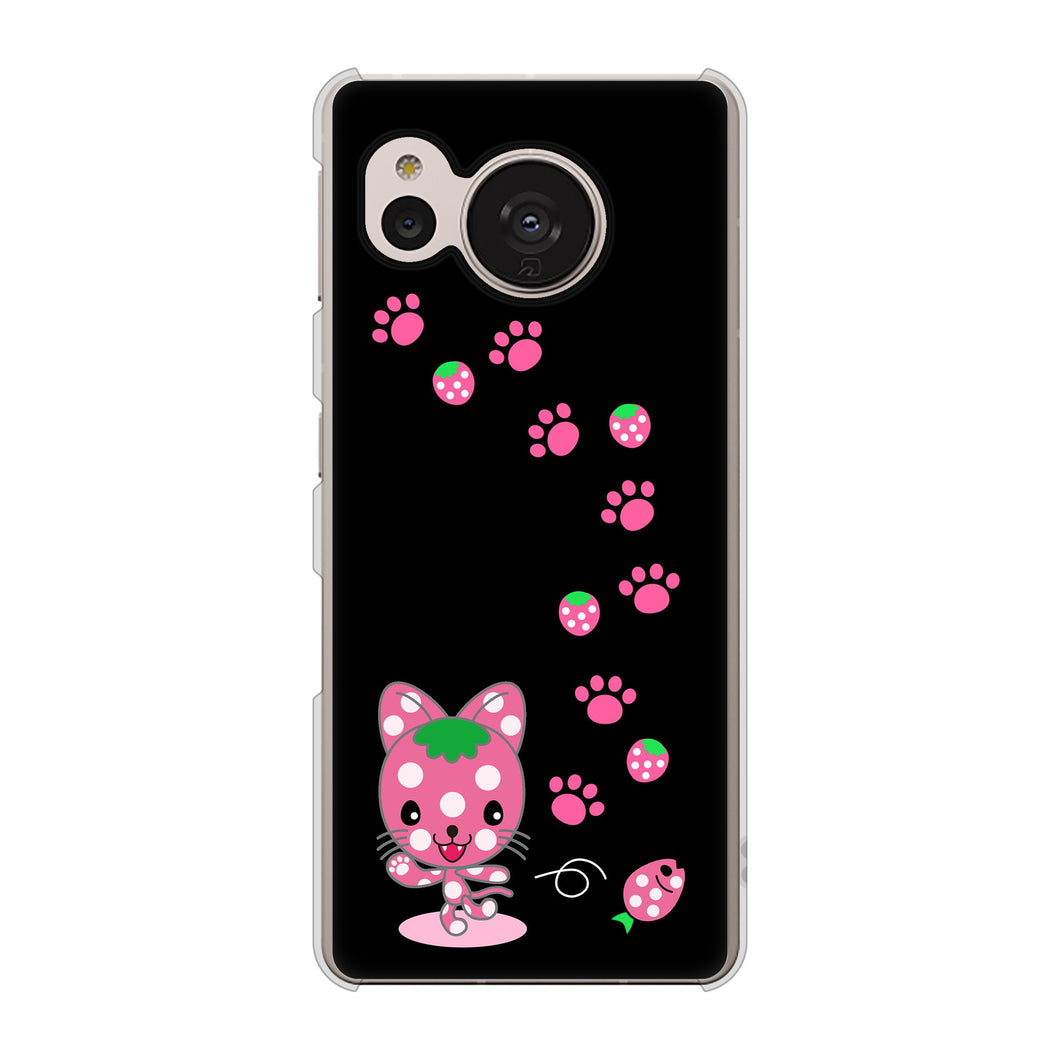 AQUOS sense7 SH-M24 楽天モバイル 高画質仕上げ 背面印刷 ハードケース【AG820 イチゴ猫のにゃんベリー(黒)】