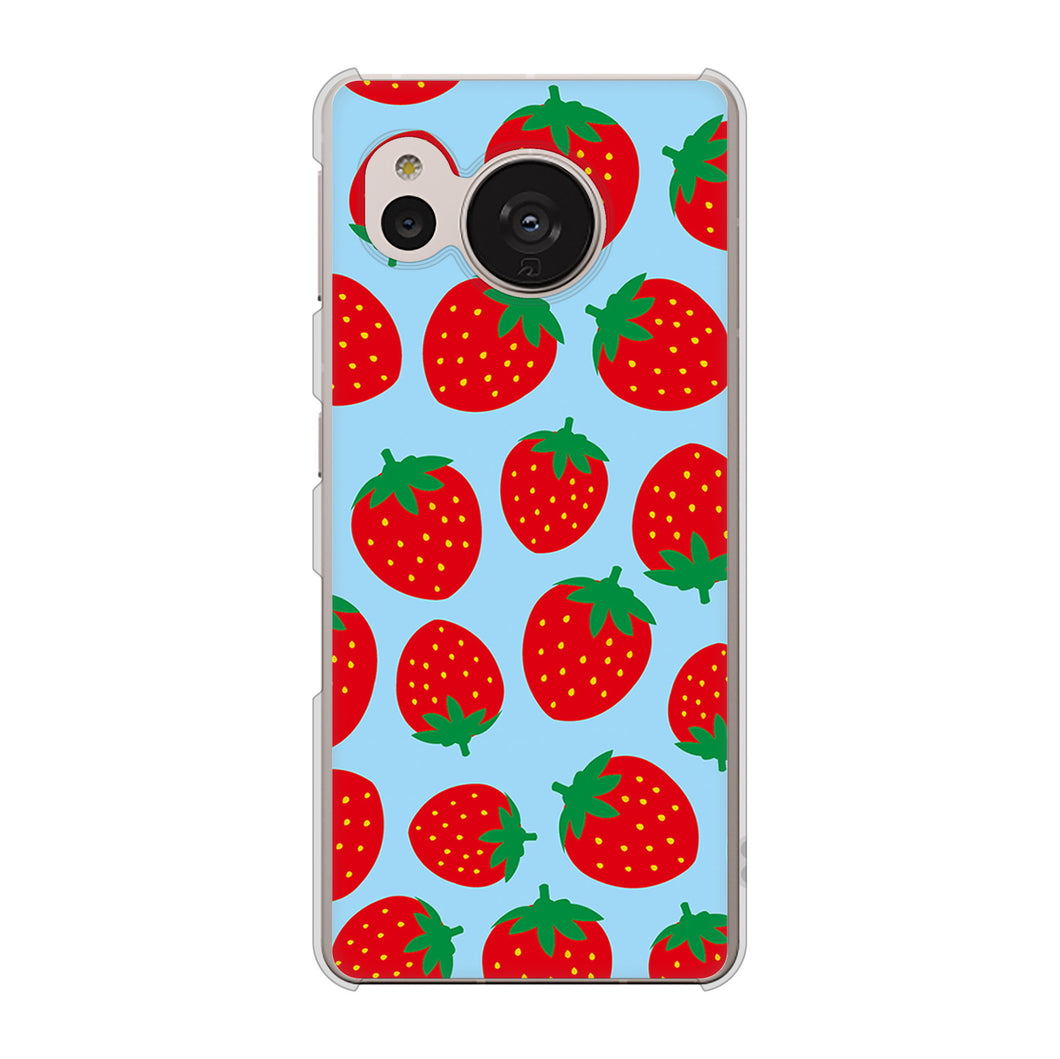 AQUOS sense7 SH-M24 楽天モバイル 高画質仕上げ 背面印刷 ハードケース【SC814 小さいイチゴ模様 レッドとブルー】
