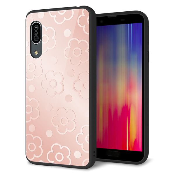 アクオス センス3 ライト SH-RM12 強化ガラス&TPUスマホケース ガラプリ【SC843 エンボス風デイジーシンプル(ローズピンク)】