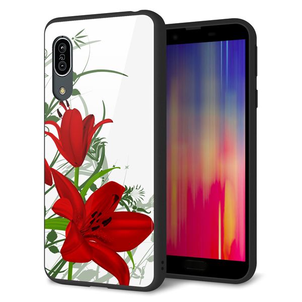 アクオス センス3 ライト SH-RM12 強化ガラス&TPUスマホケース ガラプリ【SC850 ユリ(レッド)】