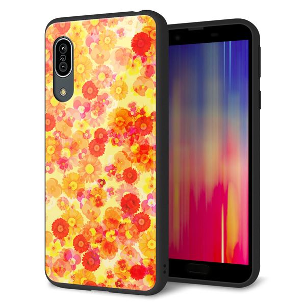 アクオス センス3 ライト SH-RM12 強化ガラス&TPUスマホケース ガラプリ【SC867 リバティプリント フルールドパルファン(イエロー)】