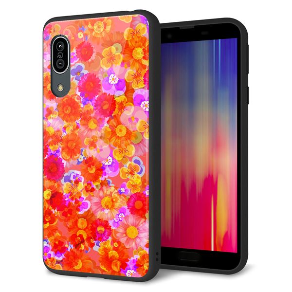 アクオス センス3 ライト SH-RM12 強化ガラス&TPUスマホケース ガラプリ【SC871 リバティプリント フルールドパルファン(レッド)】