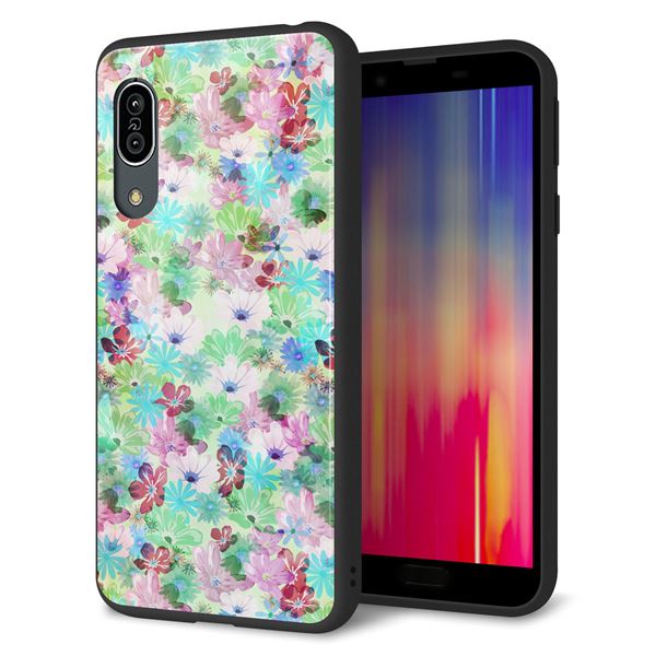 アクオス センス3 ライト SH-RM12 強化ガラス&TPUスマホケース ガラプリ【SC872 リバティプリント プレスドフラワー(グリーン)】