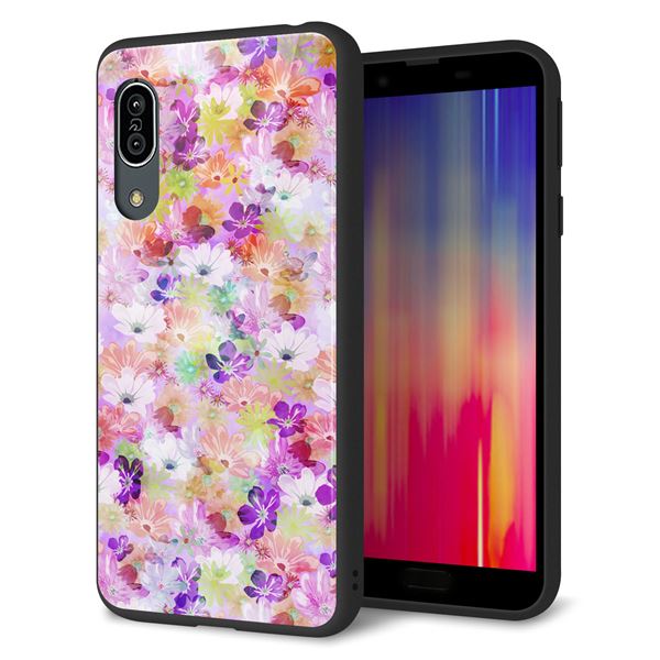 アクオス センス3 ライト SH-RM12 強化ガラス&TPUスマホケース ガラプリ【SC873 リバティプリント プレスドフラワー(パープル)】
