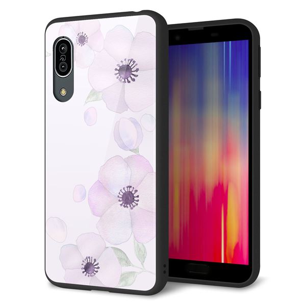 アクオス センス3 ライト SH-RM12 強化ガラス&TPUスマホケース ガラプリ【SC950 ドゥ・フルール(パウダーバイオレット)】