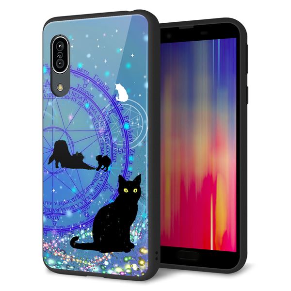 アクオス センス3 ライト SH-RM12 強化ガラス&TPUスマホケース ガラプリ【YJ327 魔法陣猫 キラキラ かわいい】
